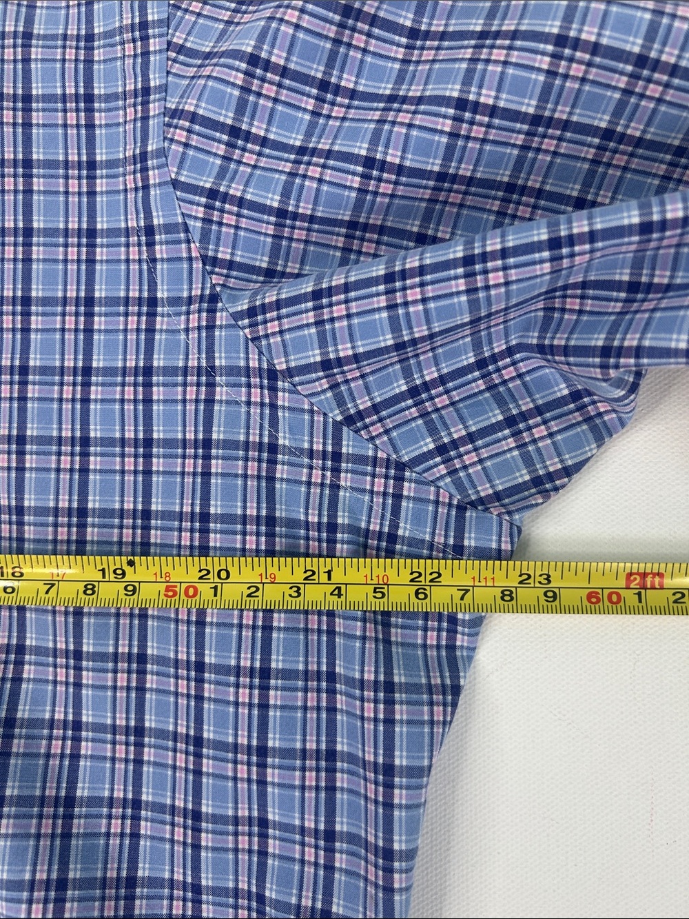 Upcycled Ralph Lauren Women’s Shirt Cropped Blue Pink Plaid with Ruffle Collar - Picture 9 of 12